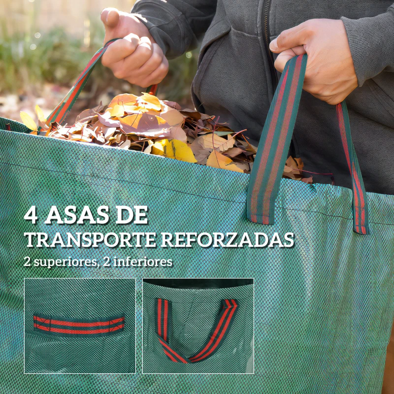 Outsunny Set de 3 Bolsas de Basura de Jardín 272L con Asas Reforzadas y Aros Flexibles Plegables y Reutilizables