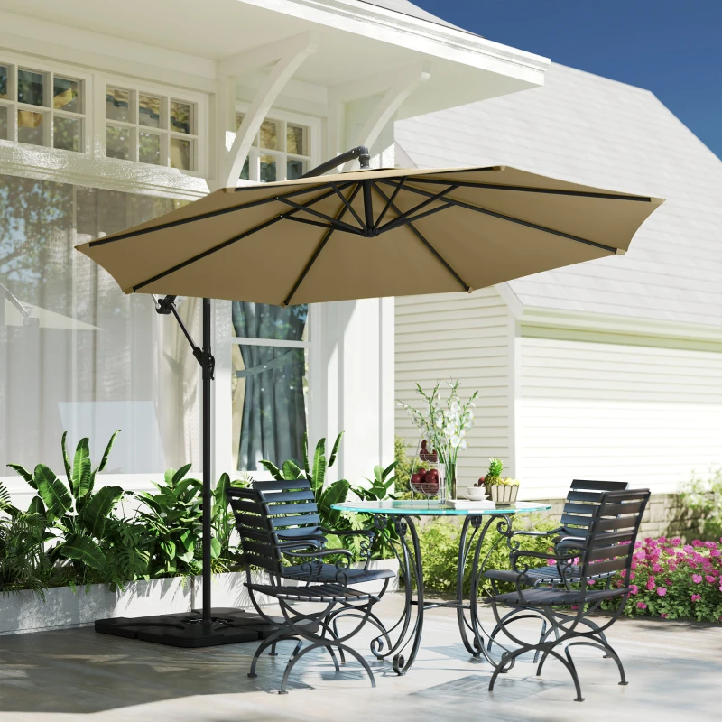 Outsunny 3m Overhanging Parasol, with Base, Weights and Cover - Sand brown
