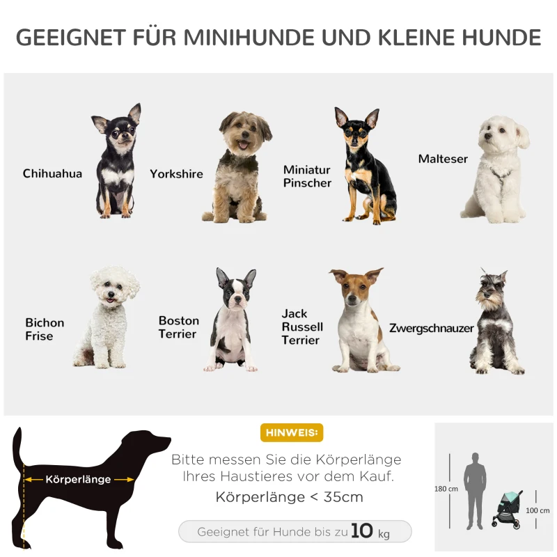 PawHut Haustierbuggy Hundebuggy, klappbar, mit Regenschutz, 2 Getränkehalter, Blau + Grün(m-4)
