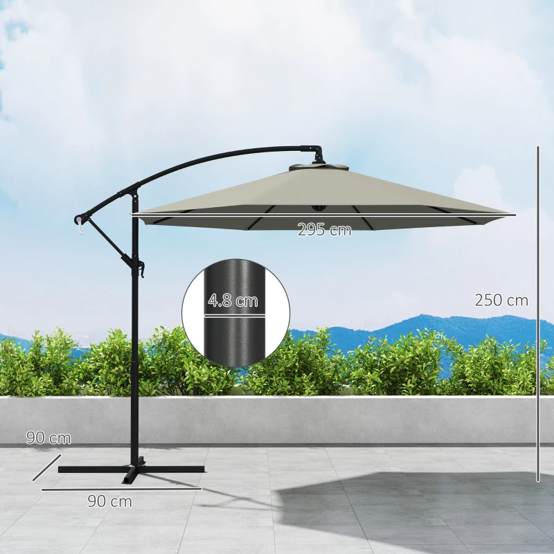 Outsunny 3m Overhanging Cantilever Parasol, with Cross Base - Light Grey