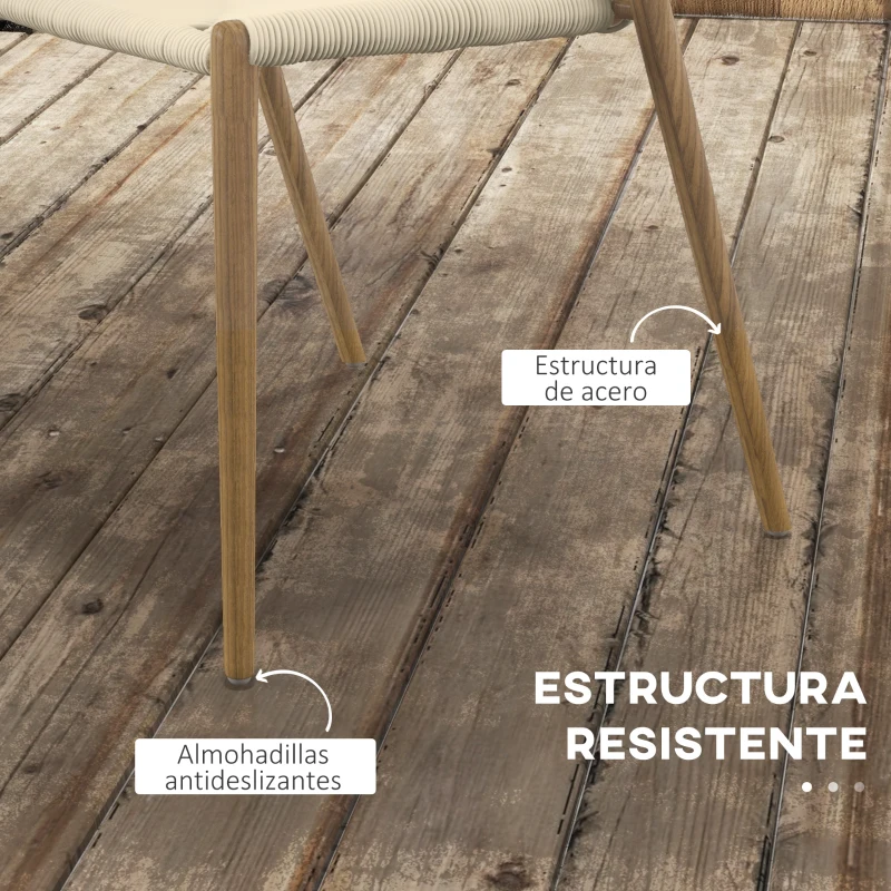 HOMCOM Pack de 2 Sillas de Comedor Moderno con Asiento de Cuerda de Papel Sillas de Cocina Apilables 51x51x71 cm Roble y Crema