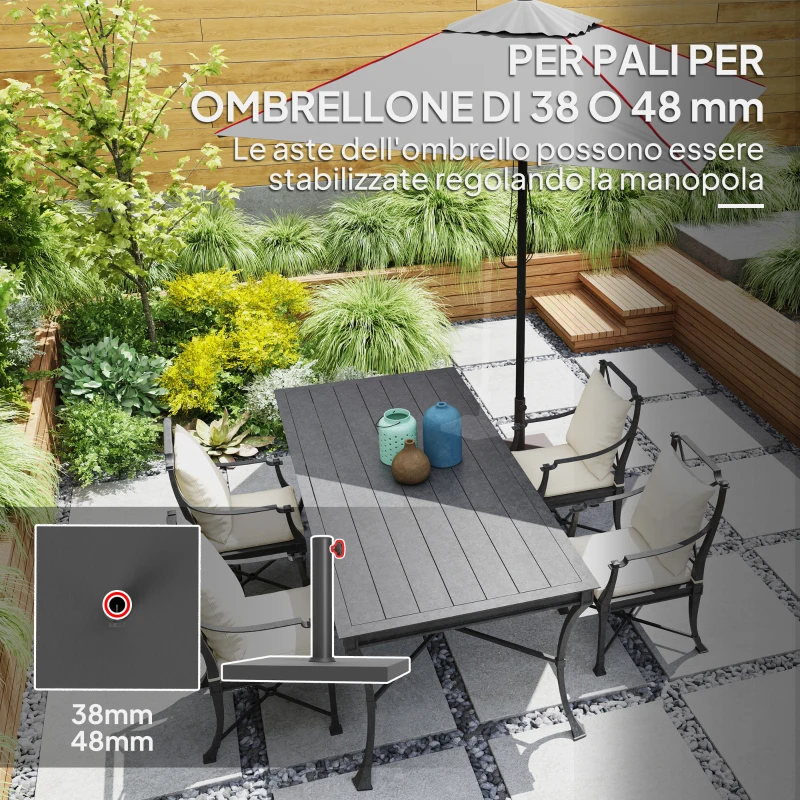 Outsunny Base per Ombrellone Quadrata da 14.5 kg con Manovella, in HDPE e Cemento, 44x44x30 cm, Nero