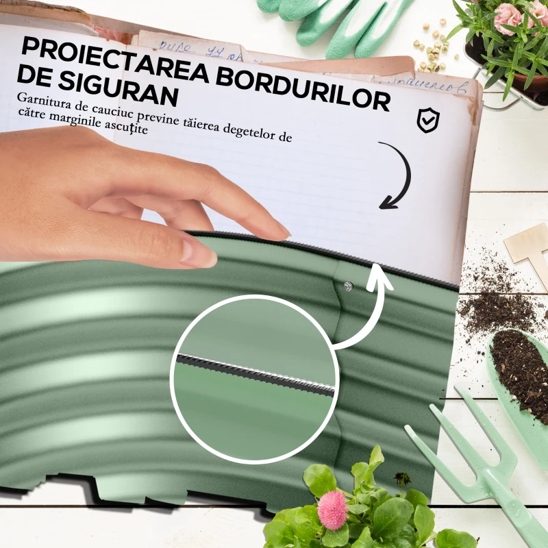 Outsunny Paturi inaltate Galvanizate pentru Gradina, Cutie inaltata din Metal cu Margine de Siguranta