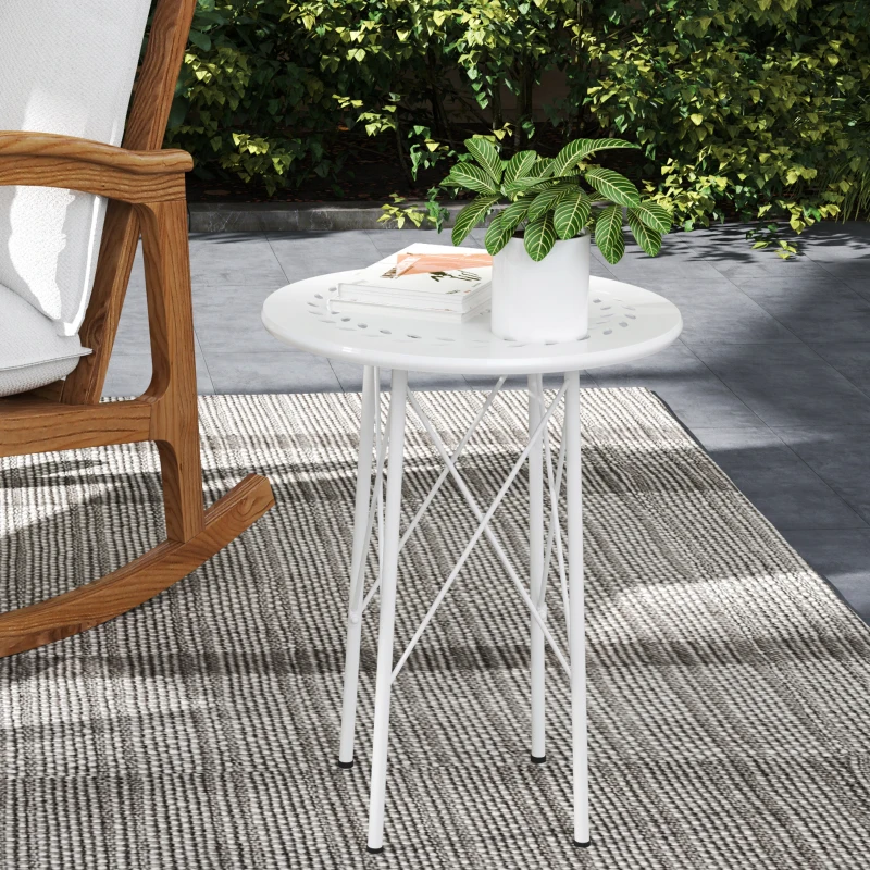Outsunny Mesa de Jardim Redonda Mesa de Varanda Ø40x50 cm com Pés Ajustáveis e Estrutura em Forma de X para Exterior e Interior Branco