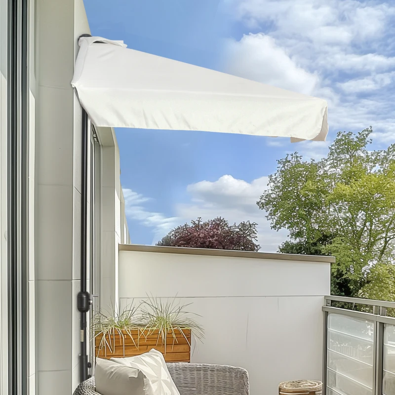 Outsunny Chapéu de Sol Retangular 230x130x249 cm Chapéu de Sol de Parede com Manivela Proteção UV para Varanda Jardim Creme