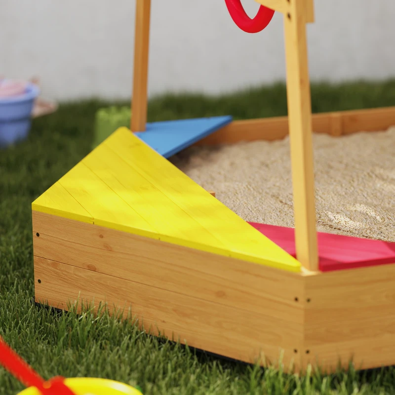 AIYAPLAY Caixa de Areia para Crianças em Forma de Barco com Toldo e Assentos Caixa de Areia para Exterior 133x101x141 cm Madeira