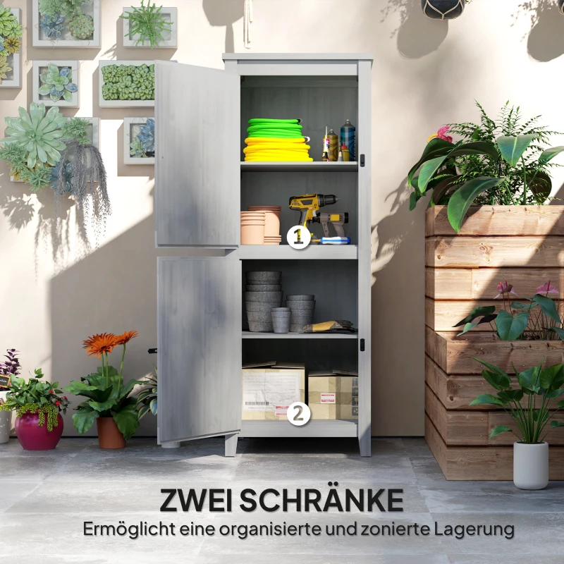 Outsunny Holzschuppen, Kompakter Gartenschuppen für Werkzeug und Gartengeräte mit verschließbaren Türen, Hellgrau(m-4)
