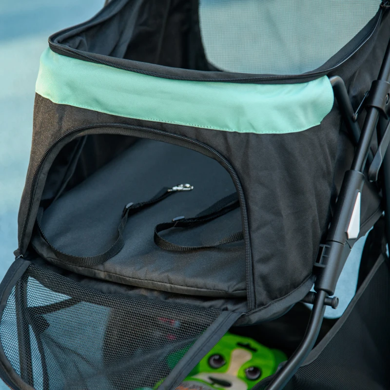 PawHut Haustierbuggy Hundebuggy, klappbar, mit Regenschutz, 2 Getränkehalter, Blau + Grün(m-8)