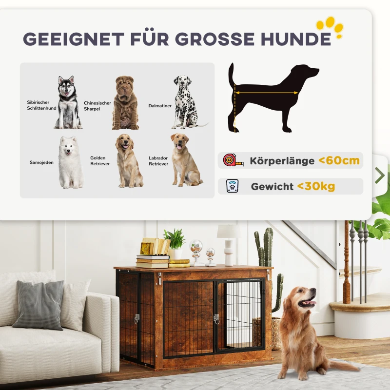 PawHut Hondenbox, Transportbox voor honden, Verblijfsbox, voor huisdieren, 2 afsluitbare deuren, 98 x 60 x 65,5 cm, Bruin(m-8)