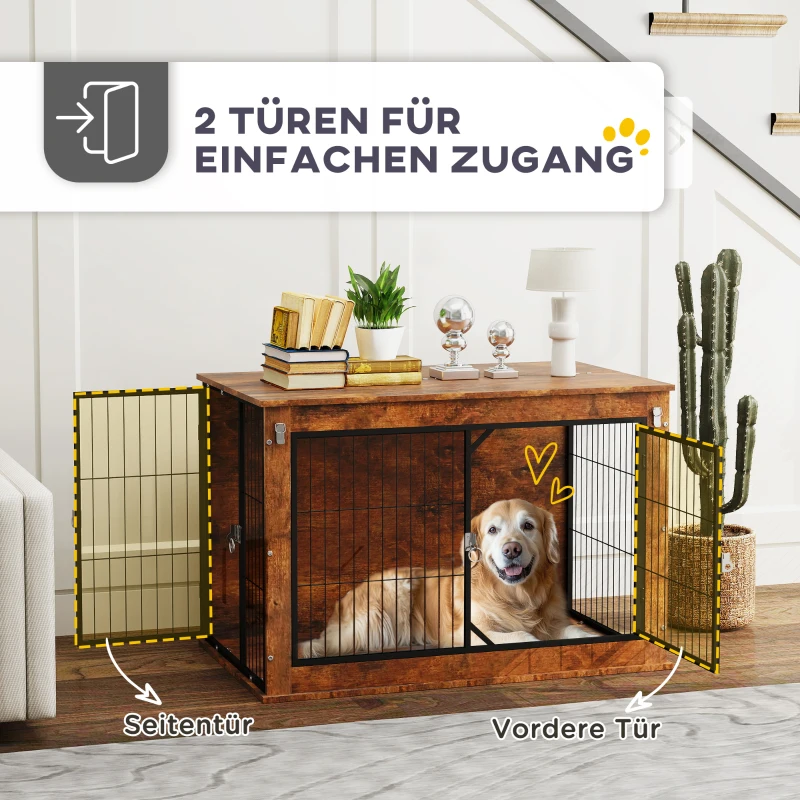 PawHut Hondenbox, Transportbox voor honden, Verblijfsbox, voor huisdieren, 2 afsluitbare deuren, 98 x 60 x 65,5 cm, Bruin(m-6)