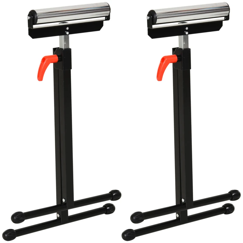 HOMCOM Set of 2 Folding Roller Stand, Material Support Pedestal with Ball Bearing Roller Height Adjustable Portable, Metal Construction, Black
