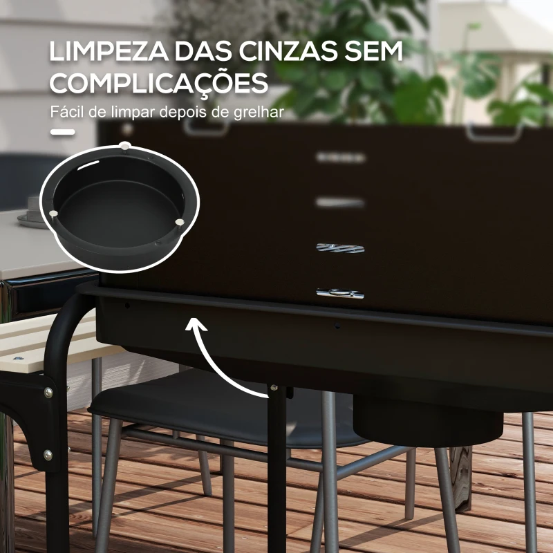 Outsunny Barbecue a Carvão com Rodas Portátil com Grelha Ajustável em Altura para Piquenique Campismo 103x47x95 cm Preto