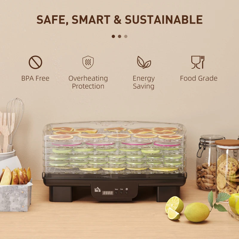 HOMCOM 40-70℃ Six-Tray Food Dehydrator - Black