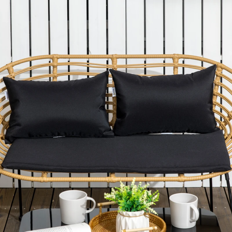 Outsunny Conjunto de Móveis de Jardim em Vime Sintético 4 Peças com 1 Sofá Duplo 2 Poltronas e Mesa de Vidro Madeira e Preto