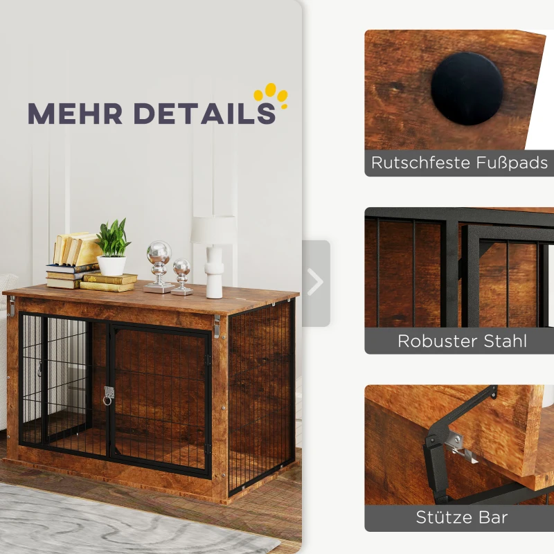 PawHut Hondenbox, Transportbox voor honden, Verblijfsbox, voor huisdieren, 2 afsluitbare deuren, 98 x 60 x 65,5 cm, Bruin(m-7)