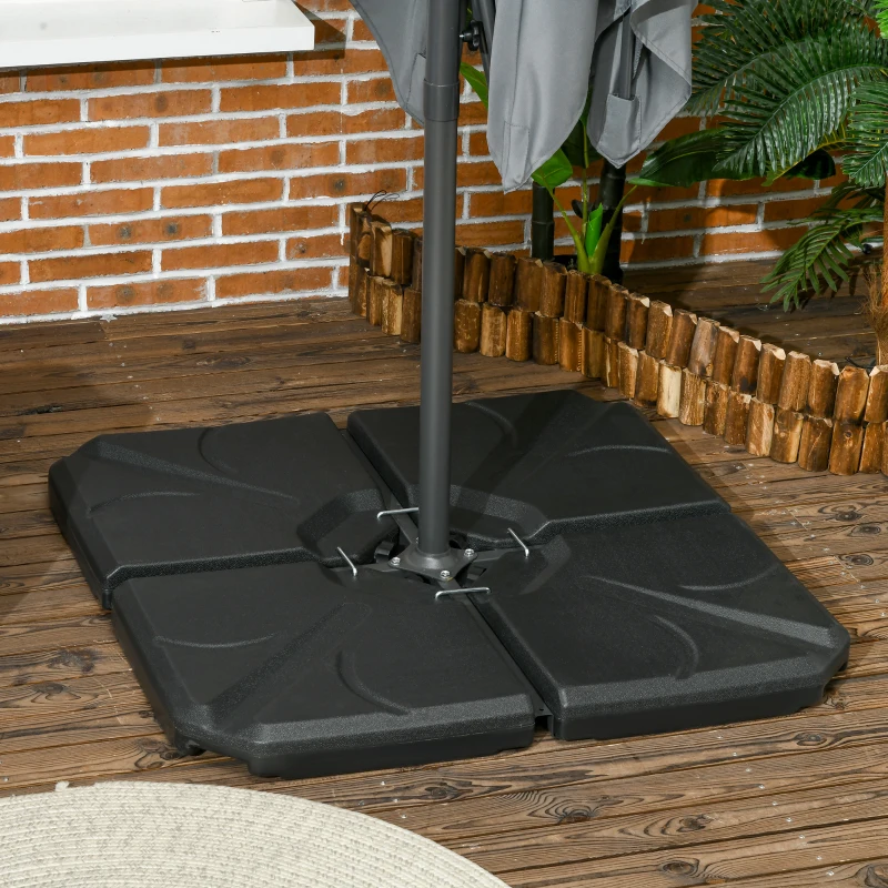 Outsunny Base para Chapéu de Sol de 4 Peças Recarregável com Areia 72 kg ou Água 56 kg para Jardim Pátio ou Terraço Preto