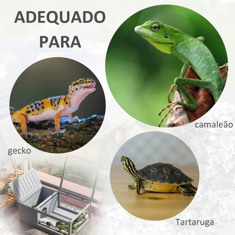 PawHut Terrario para Reptéis Casa para Tartarugas de Madeira com Painéis Laterais Transparentes e Trava 91x60,5x32 cm Cinza