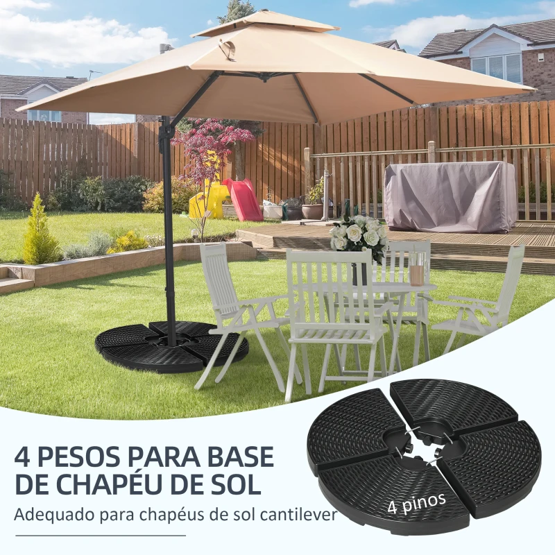 Outsunny Base para Chapéu de Sol de 4 Peças Recarregável com Areia 68 kg ou Água 52 kg para Jardim Pátio ou Terraço Preto