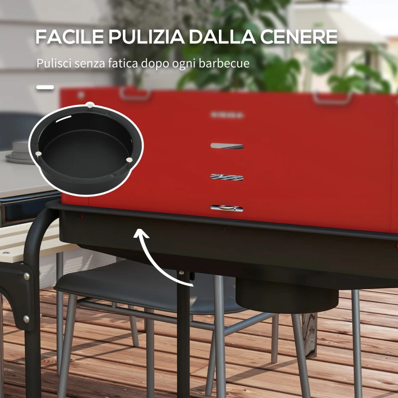 Outsunny Barbecue a Carbonella con Griglia Regolabile e 3 Ripiani in Metallo Legno, 103x47x95 cm, Rosso