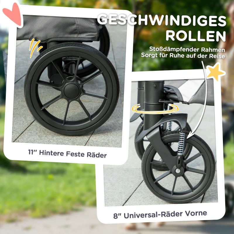 PawHut Hundewagen, Faltbarer Hundebuggy für große Hunde, Haustierwagen mit 4 Rädern, Sicherheitsleinen, Bremsen, Dunkelgrau(m-6)