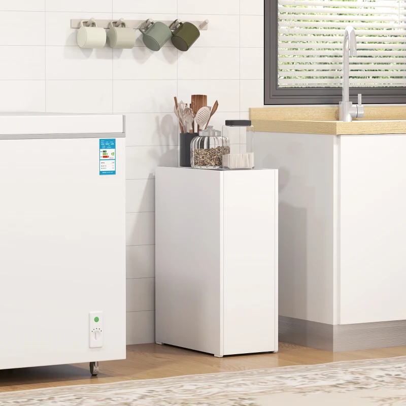 HOMCOM Schmaler Badezimmerschrank, Bodenschrank mit tiefer Schublade, Freistehender Badschrank, Spanplatte, Weiß(m-8)