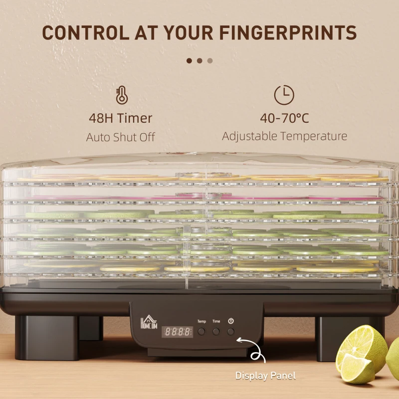 HOMCOM 40-70℃ Six-Tray Food Dehydrator - Black