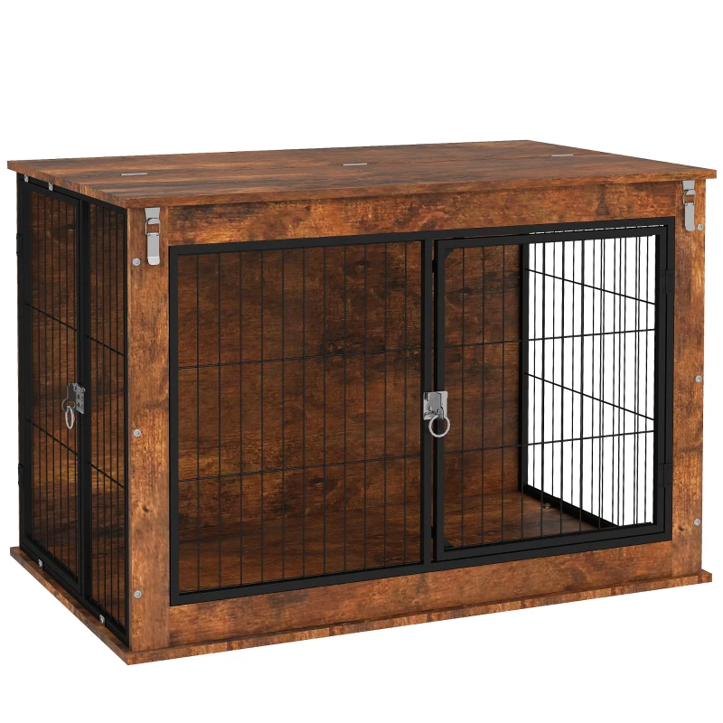 PawHut Hondenbox, Transportbox voor honden, Verblijfsbox, voor huisdieren, 2 afsluitbare deuren, 98 x 60 x 65,5 cm, Bruin(m-10)