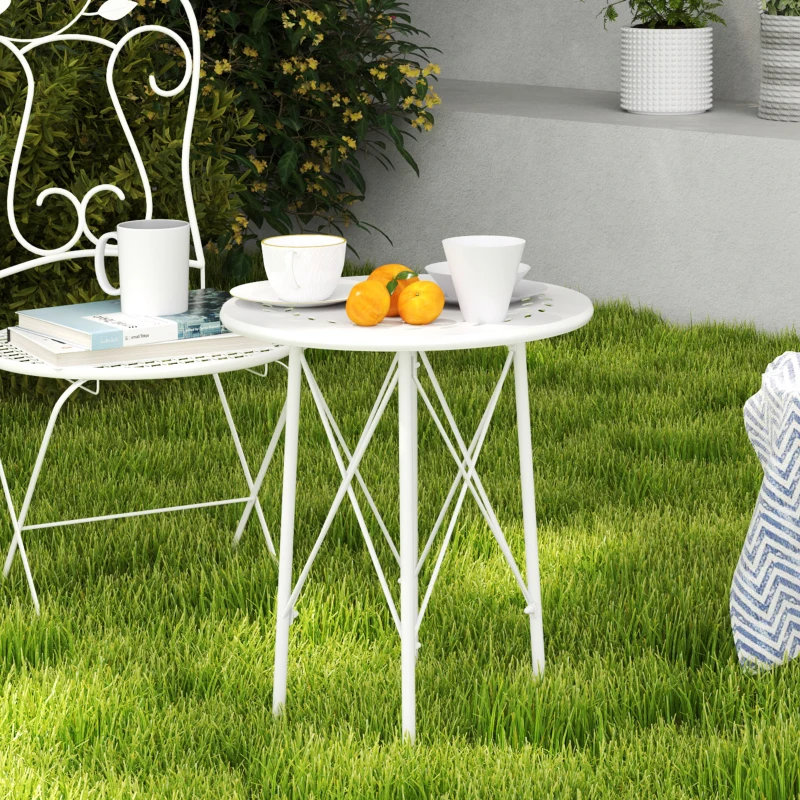 Outsunny Mesa de Jardim Redonda Mesa de Varanda Ø40x50 cm com Pés Ajustáveis e Estrutura em Forma de X para Exterior e Interior Branco