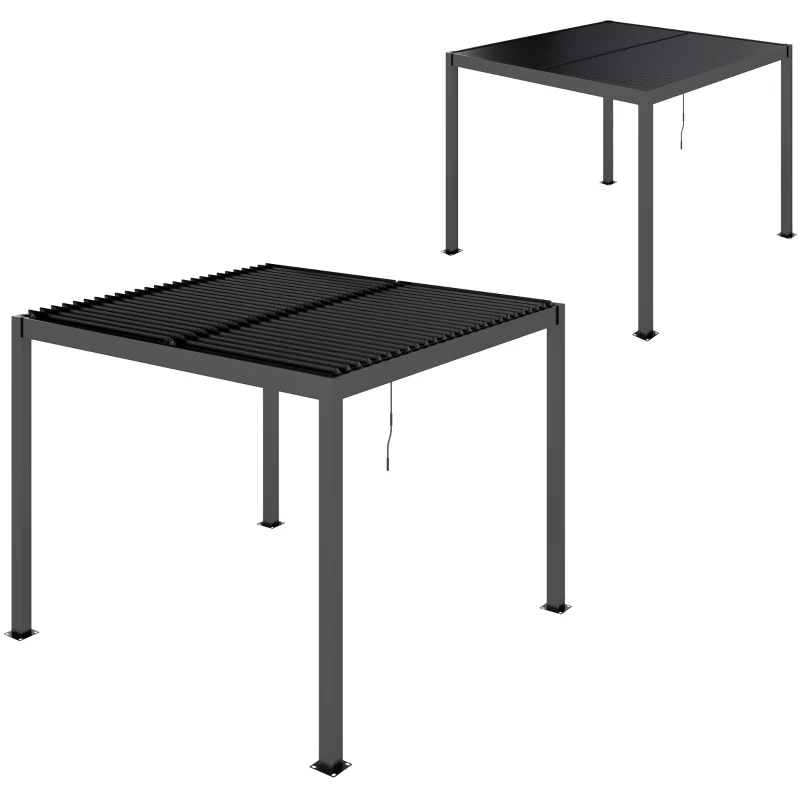 Outsunny Pérgola con Techo Ajustable y Sistema de Drenaje Estructura de Aluminio para Jardín o Patio 298x298x223,5 cm Gris