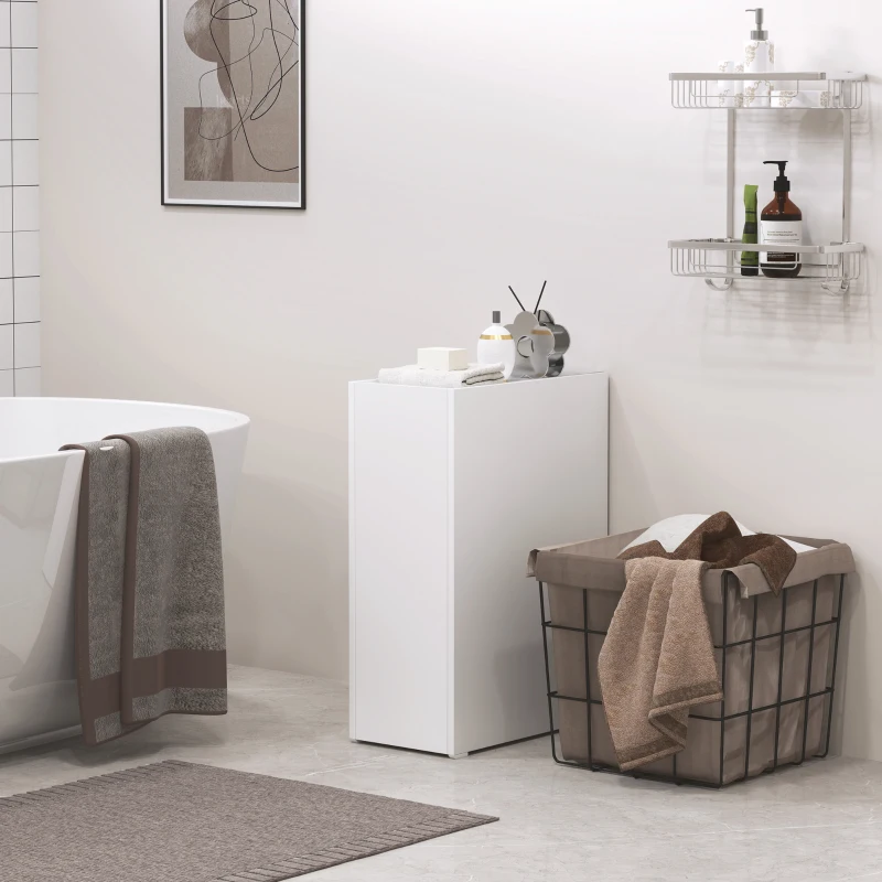 HOMCOM Schmaler Badezimmerschrank, Bodenschrank mit tiefer Schublade, Freistehender Badschrank, Spanplatte, Weiß(m-9)