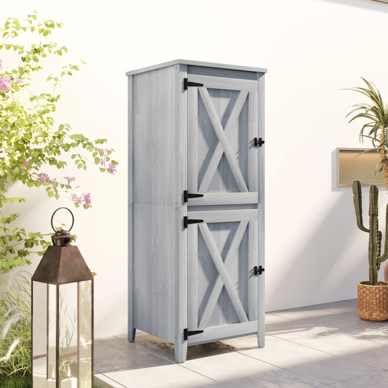 Outsunny Capanno da Giardino Porta Attrezzi con 2 Armadietti, Ante con Blocco e Ripiani Rimovibili, Grigio