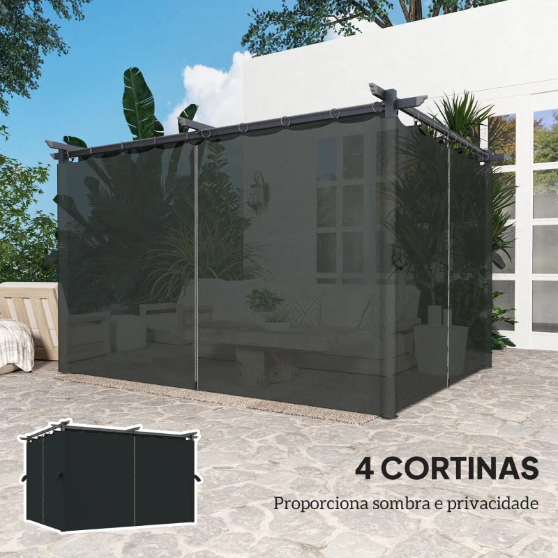 Outsunny Pérgola com Teto Retrátil 3,9x3x2,2 m Paredes Laterais Tecido de Poliéster Anti UV Pérgola para Jardim Cinzento