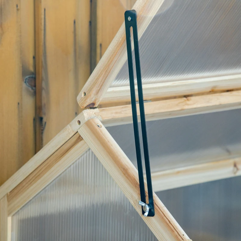 Outsunny Mini-broeikas, Compacte plantenkas van hout, Polycarbonaat platen, Ventilatieopening, 90L x 52B x 49,5H cm, Natuur(m-9)