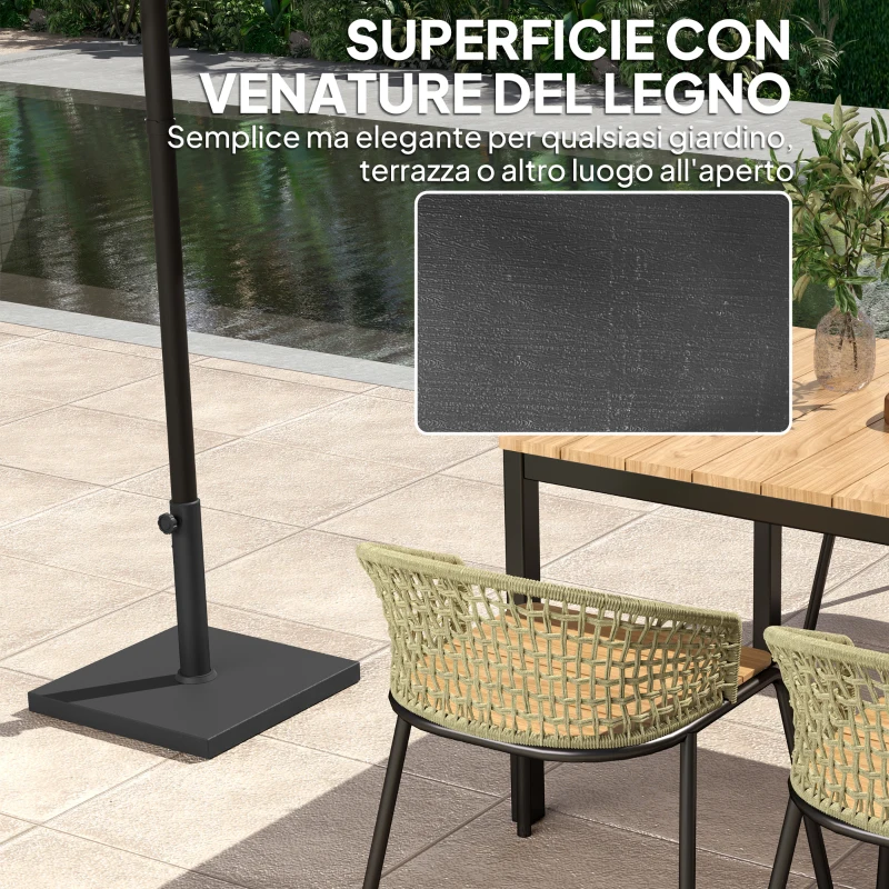 Outsunny Base per Ombrellone Quadrata da 14.5 kg con Manovella, in HDPE e Cemento, 44x44x30 cm, Nero