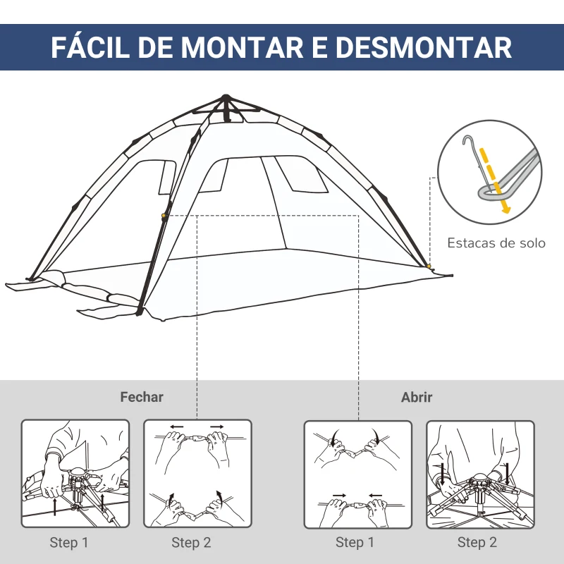 Outsunny Tenda de Praia Dobrável Tenda de Campismo Pop-up para 1-2 Pessoas com Bolsa de Transporte 220x173x120 cm Azul Escuro