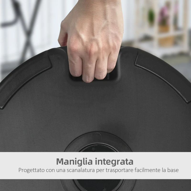 Outsunny Base per Ombrellone Rotonda in Plastica Riempibile con Acqua e Sabbia per Pali da 38-48 mm, Ø56 cm, Nero