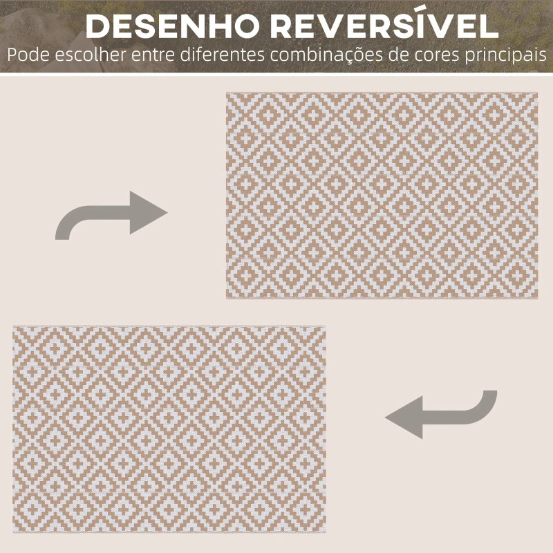 Outsunny Tapete de Exterior 182x274 cm Reversível com Desenho Geomátrico  para Varanda Pátio Campismo Prais Branco e Castanho