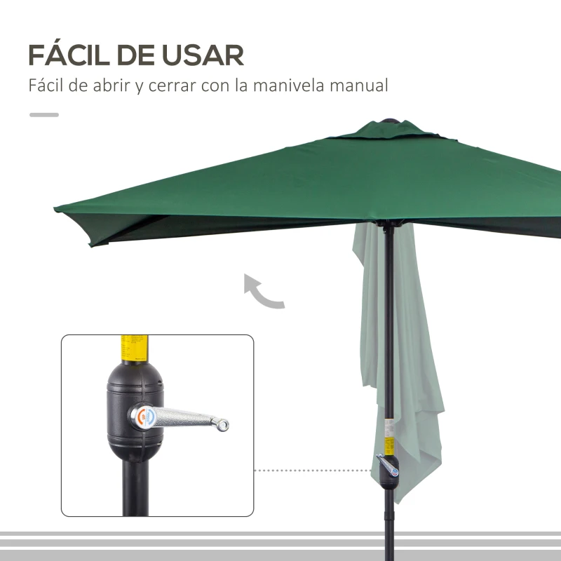 Outsunny Parasol para Pared 230x130x245 cm Media Sombrilla con Manivela Protección UV 30+ Impermeable Verde
