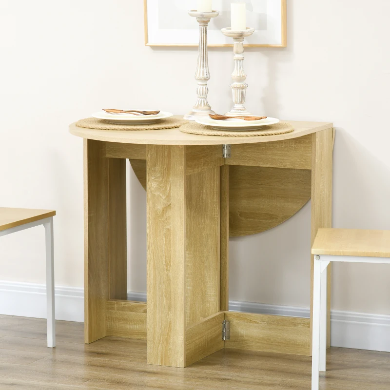 HOMCOM Mesa de Cocina Plegable con 2 Alas Abatibles Mesa Plegable para 2-4 Personas 104x76x73,7 cm Roble
