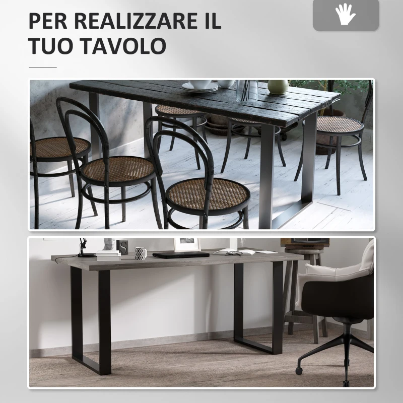 HOMCOM Set 2 Gambe per Tavolo Rettangolari Stile Industriale in Acciaio, Capacità 60 kg, 60x8x72 cm, Nero
