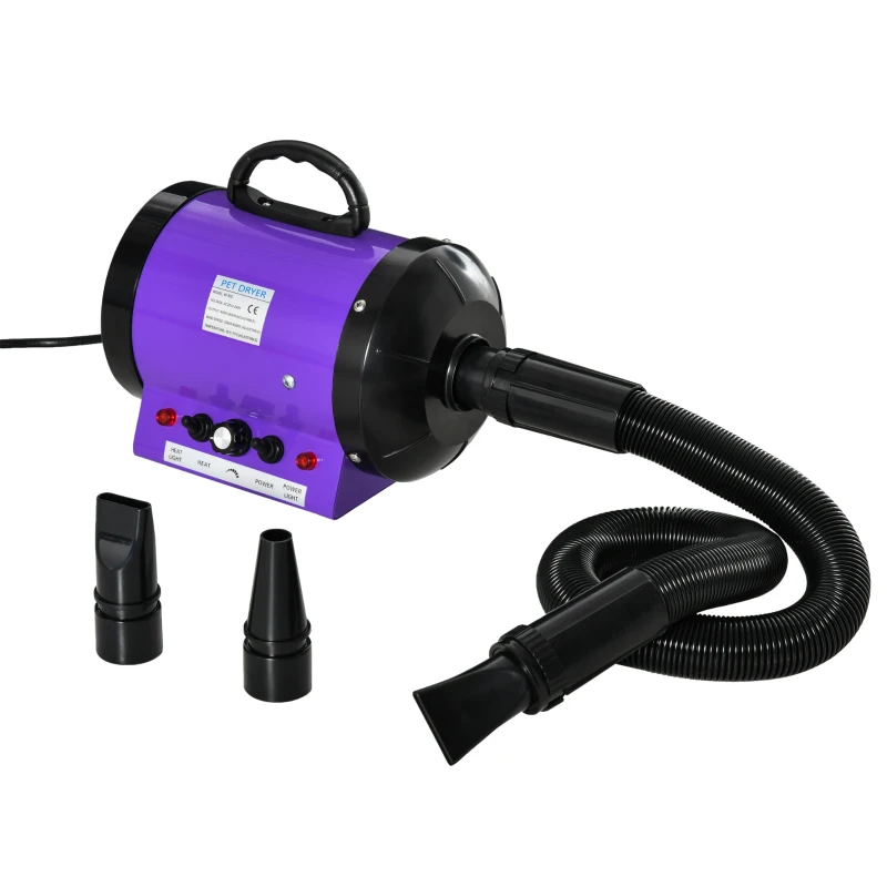 PawHut Séchoir professionnel sèche-poils toilettage pulseur sèche-cheveux pour chiens chats animaux 2800W vitesse et température réglable 3 buses interchangeables incluses violet