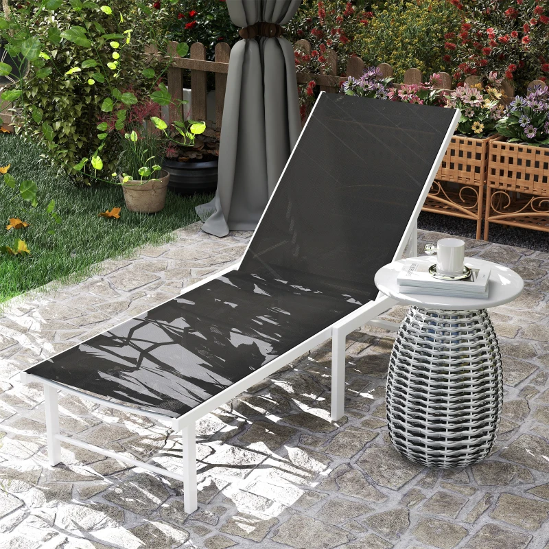 Outsunny Tumbona Reclinable de Jardín Exterior con Ruedas Respaldo Ajustable en 5 Posiciones y Marco de Acero 166x60x84 cm Gris