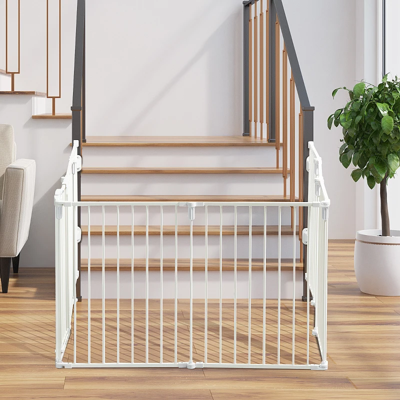 PawHut Barrière de sécurité barrière de protection cheminée parc enclos chien pliable modulable 8 panneaux porte sans perçage