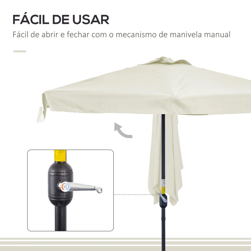 Outsunny Chapéu de Sol Retangular 230x130x249 cm Chapéu de Sol de Parede com Manivela Proteção UV para Varanda Jardim Creme