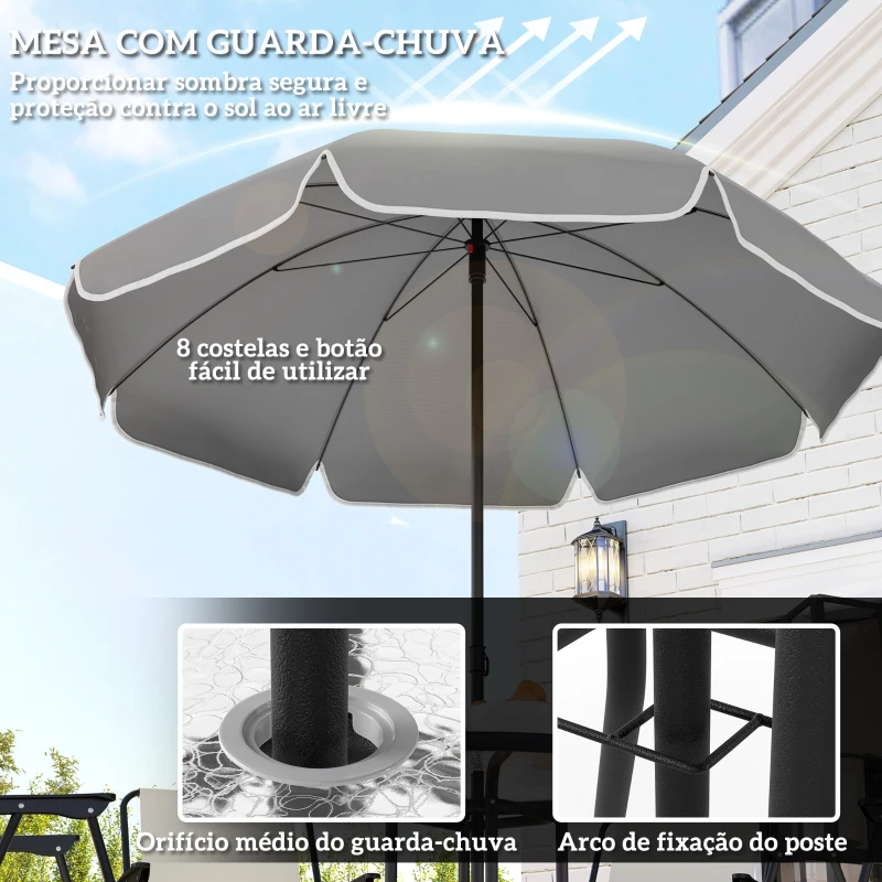 Outsunny Conjunto de Mesa e Cadeiras de Jardim de 6 Peças com 4 Cadeiras Dobráveis Mesa de Vidro e Chapéu de Sol Creme