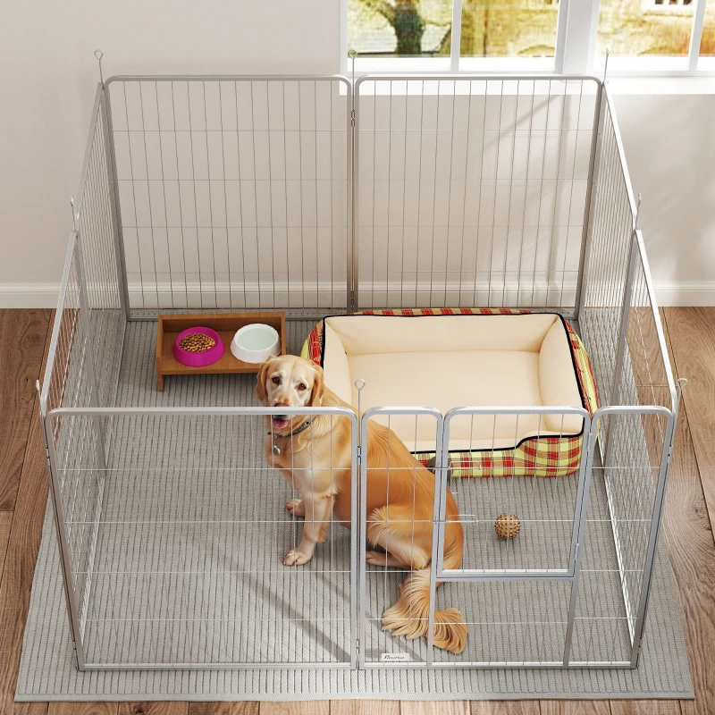 PawHut Haustiergehege, Hundezaun, Haustierspielplatz, flexibel anpassbar, rostfreier Stahl(m-8)
