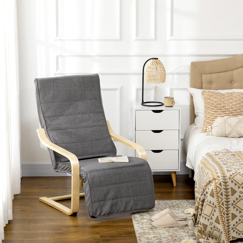 HOMCOM Akzentsessel, Relaxsessel mit verstellbarem Fußteil, Birkenholzrahmen, bis 120 kg, 66,5 x 94 x 100 cm, Grau(m-2)