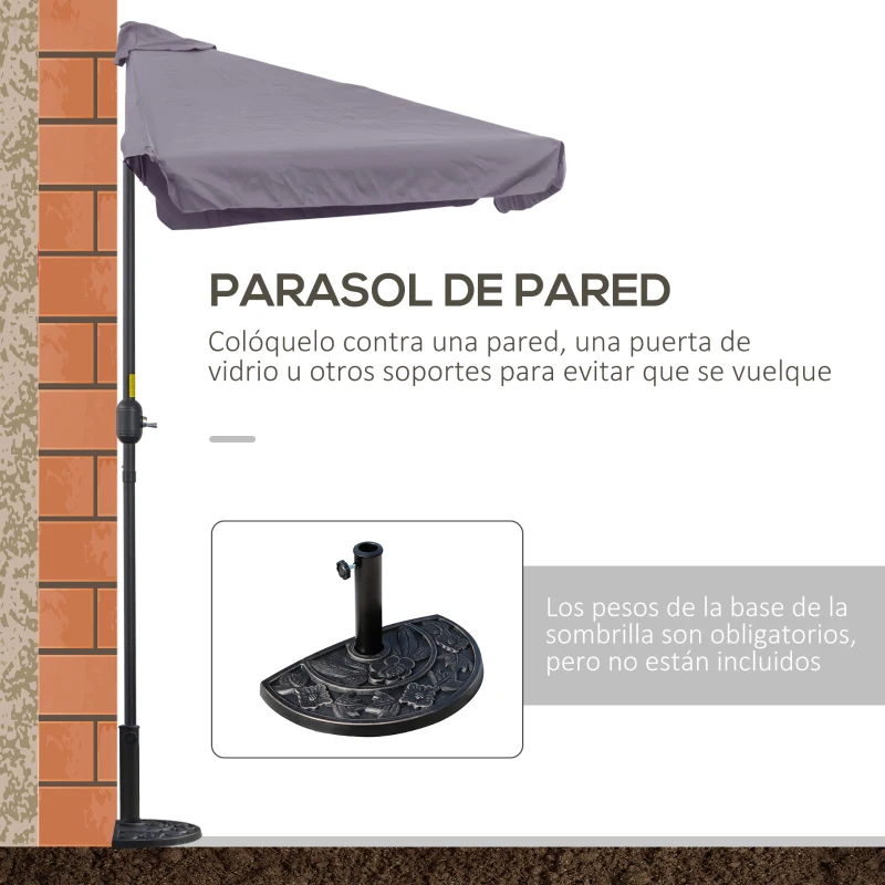 Outsunny Parasol para Pared 230x130x249 cm Sombrilla Rectangular con Manivela Protección UV Impermeable Gris Oscuro