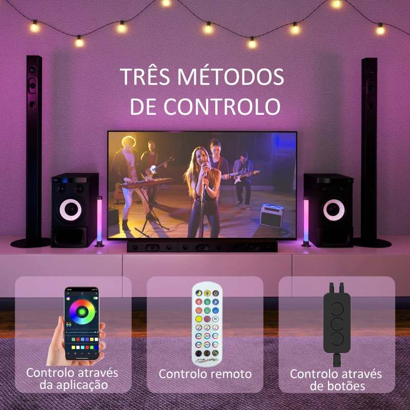 HOMCOM Conjunto de 2 Candeeiros de Mesa LED com Controlo Remoto App Bluetooth Sincronização com Música 6x6x32,5 cm Branco