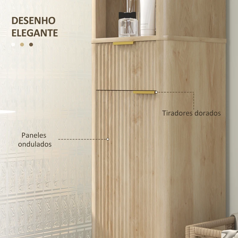HOMCOM Columna Alta de Baño con Estantes y Cajón Diseño Compacto y Funcional para Espacios Reducidos 33x30x170 cm Tono Madera